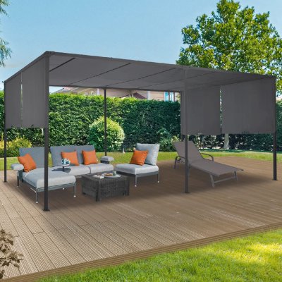IDMARKET Pergola coulissante 2 pans 3x6 m belv&eacute;d&egrave;re de jardin toile gris anthracite