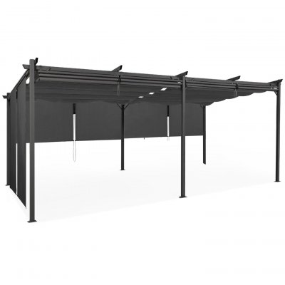 IDMARKET Pergola &eacute;dition sp&eacute;ciale toit r&eacute;tractable 3x6 M et 6 stores gris anthracite