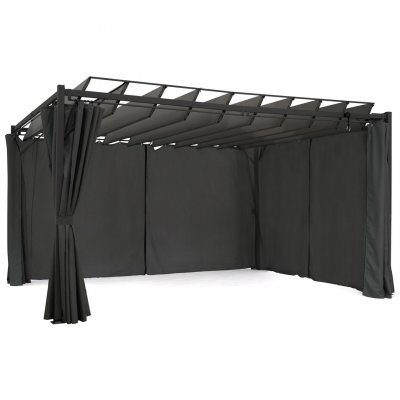 IDMARKET Pergola &eacute;dition suprem lames orientables 3x4 M et 4 rideaux gris anthracite