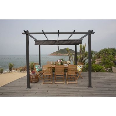 NO NAME Pergola KIBA avec toit d&eacute;roulant - Gris - 3 x 3 m 