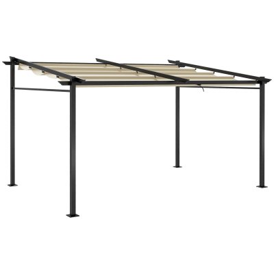 OUTSUNNY Pergola r&eacute;tractable 3,97L x 2,95l x 2,3H m alu. acier polyester beige