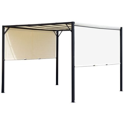 OUTSUNNY Pergola r&eacute;tractable acier &eacute;poxy noir polyester haute densit&eacute; cr&egrave;me