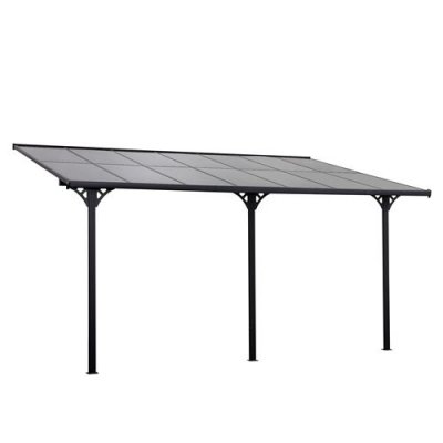 OUTSUNNY Pergola rigide alu. polycarbonate dim. 4,35L x 3l x 2,7H m adossable grise
