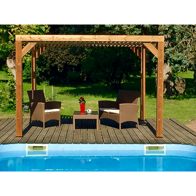 HABRITA Pergola thermauvent en bois avec vantelles mobiles sur toit - 