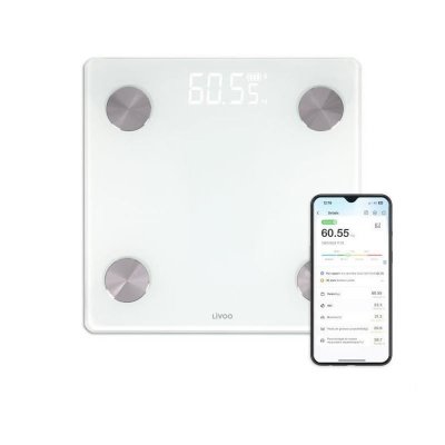 LIVOO P&egrave;se-personne imp&eacute;dancem&egrave;tre  DOM528W 17 indicateurs 180 kg 8 profils Blanc - Neuf
