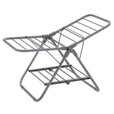 SONGMICS Petit &eacute;tendoir &agrave; linge s&eacute;choir pliable &agrave; 2 niveaux gris tourterelle