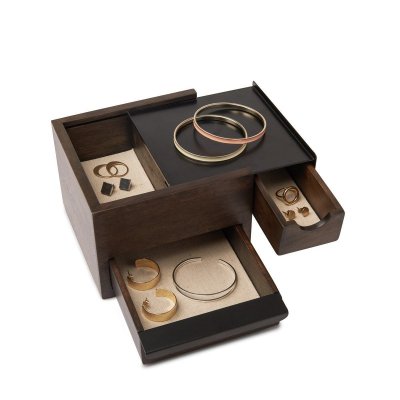  Petite bo&icirc;te &agrave; bijoux en noyer et m&eacute;tal noir Stowit - Umbra
