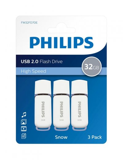 PHILIPS  Cl&eacute;s USB 2.0 Snow 32 Go 3 pcs Blanc et gris