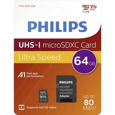 PHILIPS  FM64MP45B - Carte m&eacute;moire flash (adaptateur SD inclus(e)) - 64 Go - UHS-I / Class10 - SDXC 