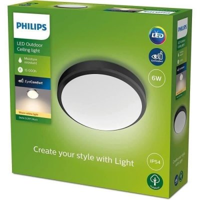 Philips - Plafonnier doris - 6W - 2700 Kelvin - IP54 - Noir