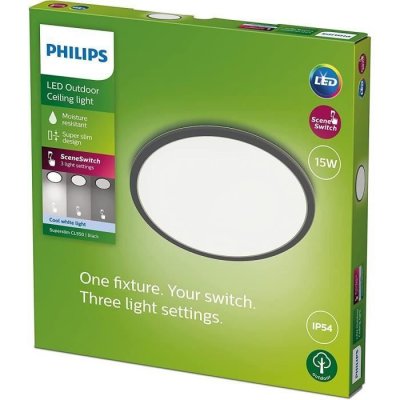 PHILIPS  - Plafonnier led superslim - 15W - 4000 Kelvin - IP54 - Noir
