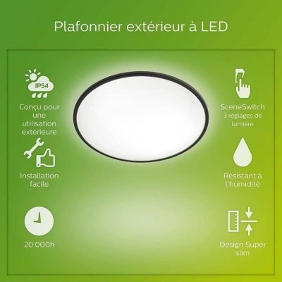 PHILIPS  plafonnier led superslim - 15w - ip54 - noir PHI8719514417977