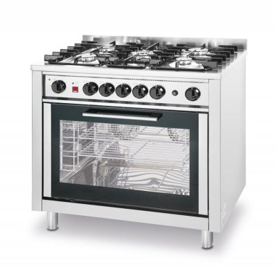 HENDI Piano de cuisine Cuisini&egrave;re &agrave; Gaz 5 feux - Avec Four &Eacute;lectrique - 143kW/230V -