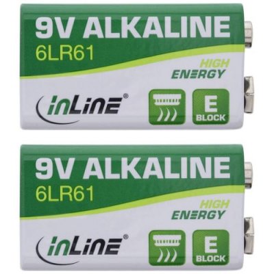 INLINE Pile alcaline haute &eacute;nergie &reg;, bloc 9v, 6lr61, paquet de 2