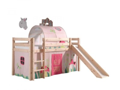 VIPACK PINO Lit Compact avec Toboggan + Rideau de lit Spring + Tunnel de lit Spring