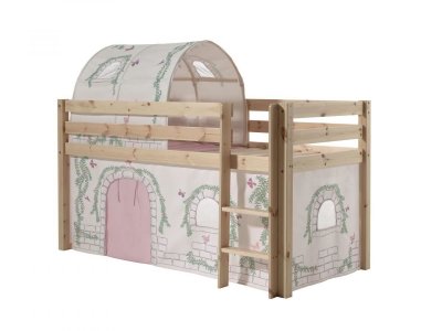 VIPACK PINO Lit Compact Pin Massif Naturel 209 x 105 x 114 cm + tunnel et rideau de lit Birdy