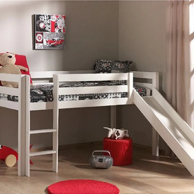 VIPACK PINO Lit enfant mezzanine toboggan blanc