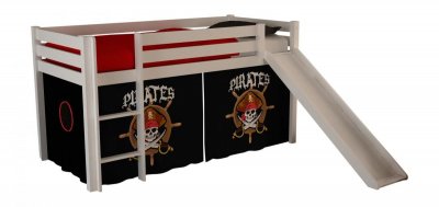 VIPACK PINO Lit enfant mezzanine toboggan blanc Pirates