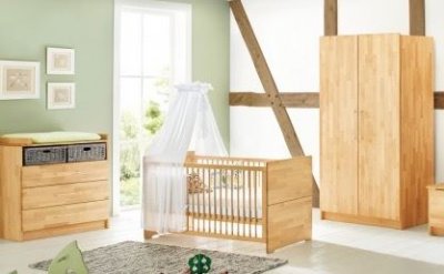 PINOLINO  Lit enfant armoire 2 portes commode Natura bois, large 70x140 cm