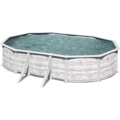 GRE Piscine acier aspect bois Gr&eacute; Finlande 6 34 x 3 99 x h.1 22 m
