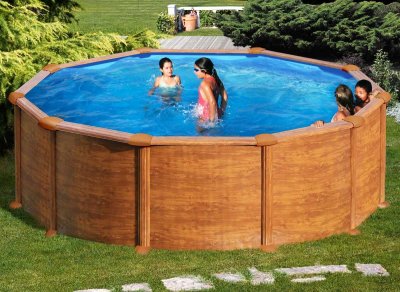 GRE Piscine acier aspect bois Mauritius ronde 3,70 x 1,32 m - Gr&eacute;