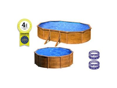 GRE Piscine acier aspect bois Pacific ronde 2,60 x 1,22 m - Gr&eacute;