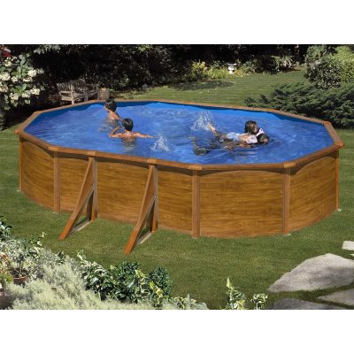 GRE Piscine acier aspect bois Sicilia ovale 5,27 x 3,27 x 1,22 m - Gr&eacute;