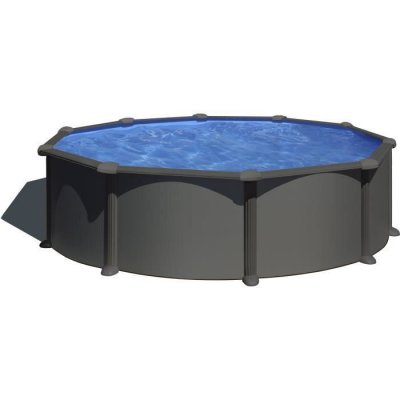 GRE Piscine acier gris anthracite Juni ronde 3,70 x 1,32 m - Gr&eacute;
