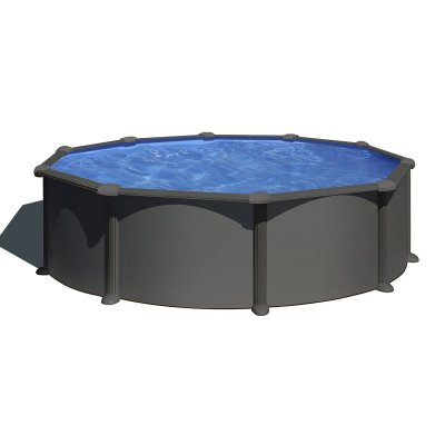 GRE Piscine acier gris anthracite Juni ronde 4,80 x 1,32 m - Gr&eacute;