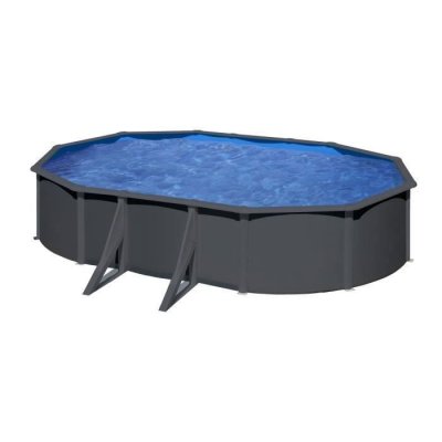 GRE Piscine acier gris anthracite louko ovale 6,34 x 3,99 x 1,22 m - gr&eacute;