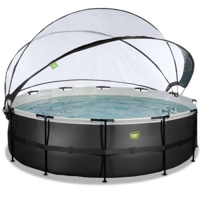 EXIT TOYS Piscine Black Leather &oslash;488x122cm avec pompe filtrante &agrave; sable et d&ocirc;me - noir