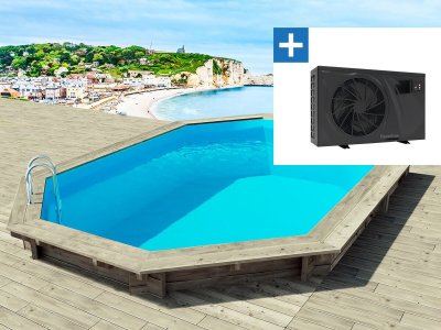 HABITAT ET JARDIN Piscine bois brazilia 5.86 x 3.86 x 1.20 m + pompe &agrave; chaleur - puissance 6.1 kw