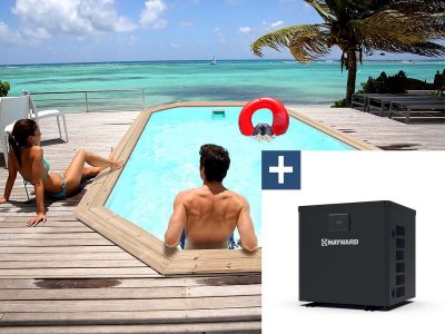 HABITAT ET JARDIN Piscine bois "" Cordoue "" - 3.48 x 2.15 x 1.18 m + Mini pompe &agrave; chaleur 3.5kW - M&eacute;tal - Gris