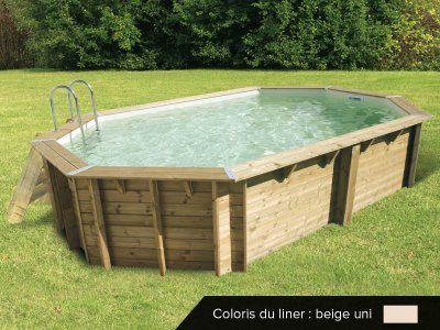 UBBINK Piscine bois Oc&eacute;a 6,10 x 4,00 x 1,30 m - Liner beige