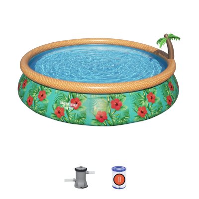 BESTWAY Piscine hors sol imprim&eacute;e fleurs 457x84cm avec fontaine int&eacute;gr&eacute;e