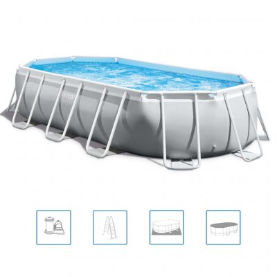 INTEX Piscine tubulaire  Prism Oval Frame 503 x 274 x 122 cm - Gris