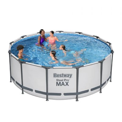 BESTWAY Piscine tubulaire ronde grise steel pro max &Oslash;3.96 x h.1.22 m 