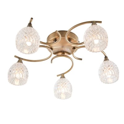 ENDON Plafonnier Boyer, laiton antique et verre, 5 ampoules 