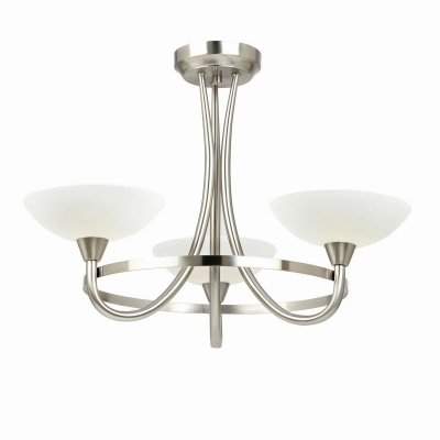 ENDON Plafonnier Cagney, chrome satin&eacute; et verre, 3 ampoules