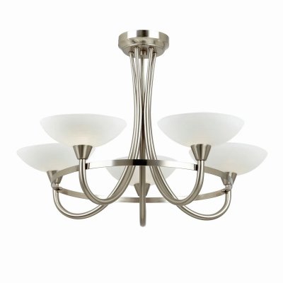 ENDON Plafonnier Cagney, chrome satin&eacute; et verre, 5 ampoules 