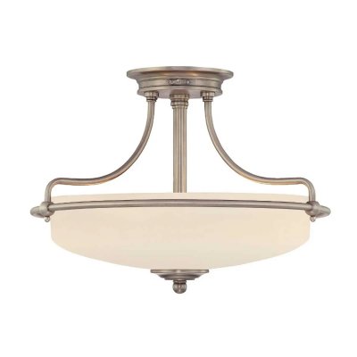 QUOIZEL Plafonnier Griffin, nickel antique et verre, 3 ampoules