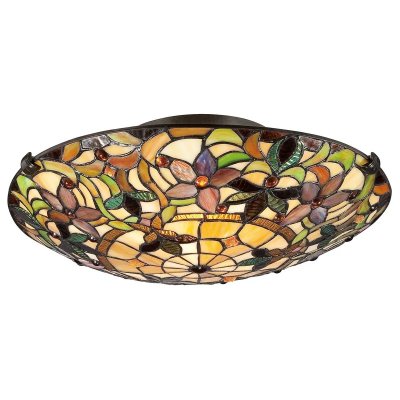 QUOIZEL Plafonnier Kami, bronze vintage et verre Tiffany
