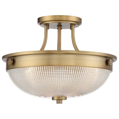 QUOIZEL Plafonnier Mantle &agrave; diffuseur verre, laiton ancien