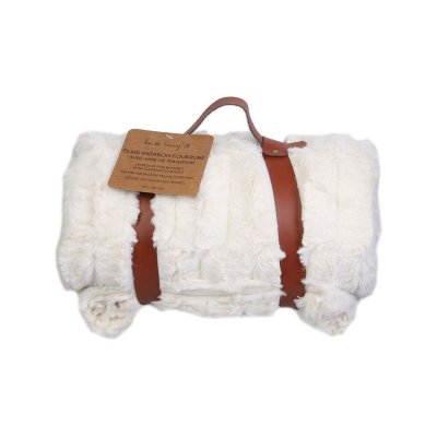 Plaid imitation fourrure + anse de transport 120 x 150 cm - Blanc