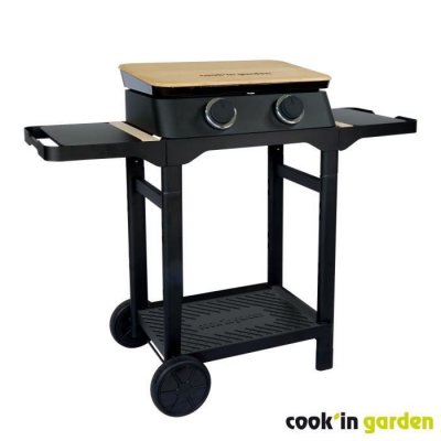 Plancha &agrave; gaz 2 br&ucirc;leurs 56,6 cm sur Chariot DUNE 60