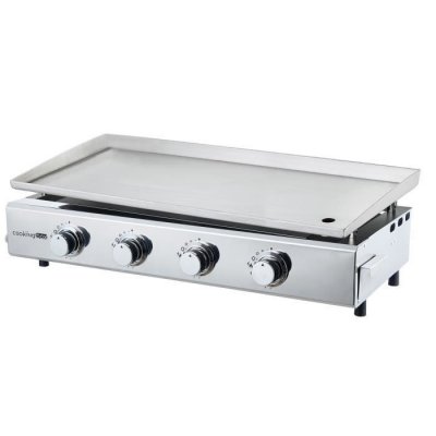 COOKINGBOX Plancha &agrave; gaz - 4 feux - BRASILIA - Tout inox - Surface cuisson - XXL - 84 x 34 cm