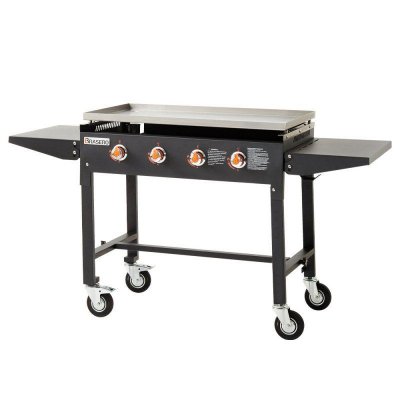 FAVEX Plancha au gaz brasero carmen sur chariot - 4 br&ucirc;leurs - 90 x 45,5 cm - inox, noir