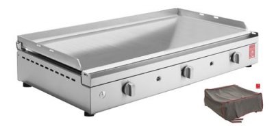 PLANCHA PLANET Plancha gaz 3 br&ucirc;leurs chef 80 plaque lisse + housse de protection