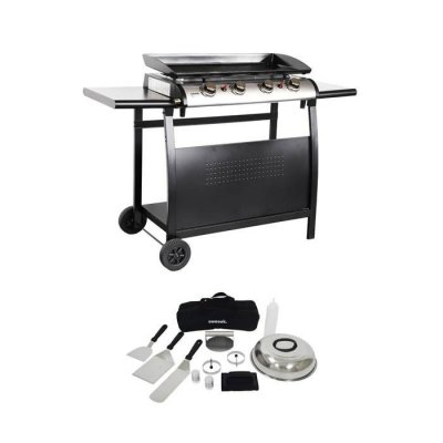 SWEEEK Plancha gaz 4 br&ucirc;leurs 10kw avec desserte et ustensiles