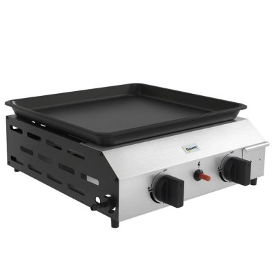 OUTSUNNY Plancha gaz portable antiadh&eacute;sive 2 br&ucirc;leurs 4,8 kW surface cuisson 40L x 34l cm acier inox &eacute;maill&eacute;